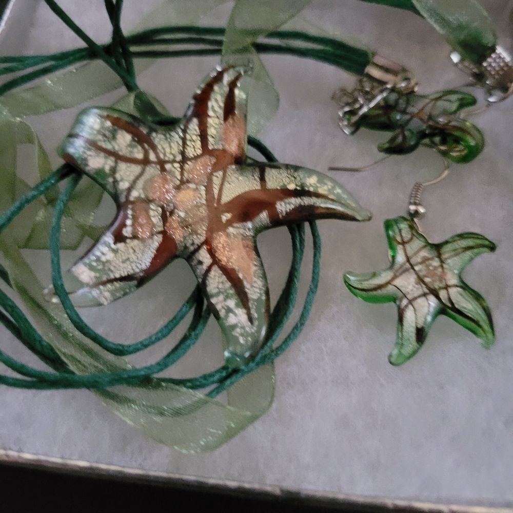 Glass Starfish earrings and necklace set